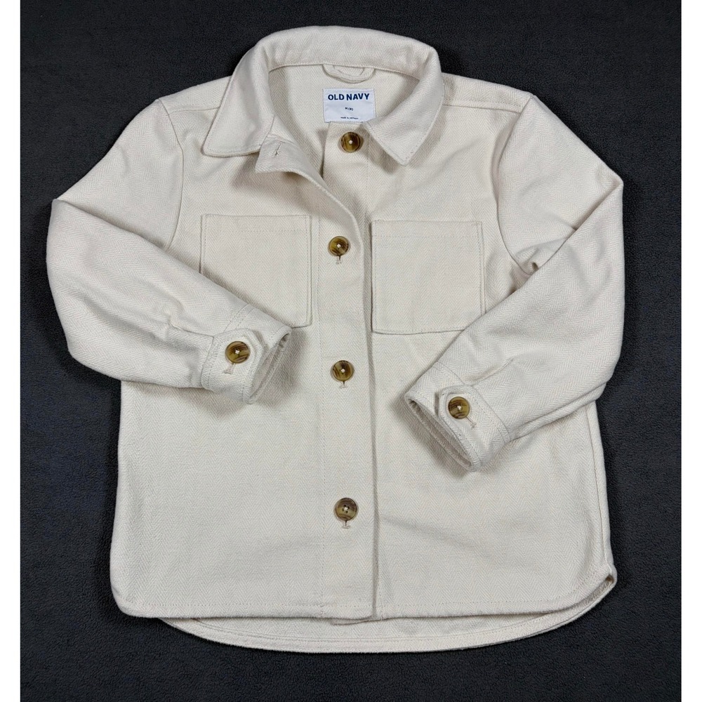 Old Navy Shirt Jacket Kids Size M (8) Cream Herringbone Shacket